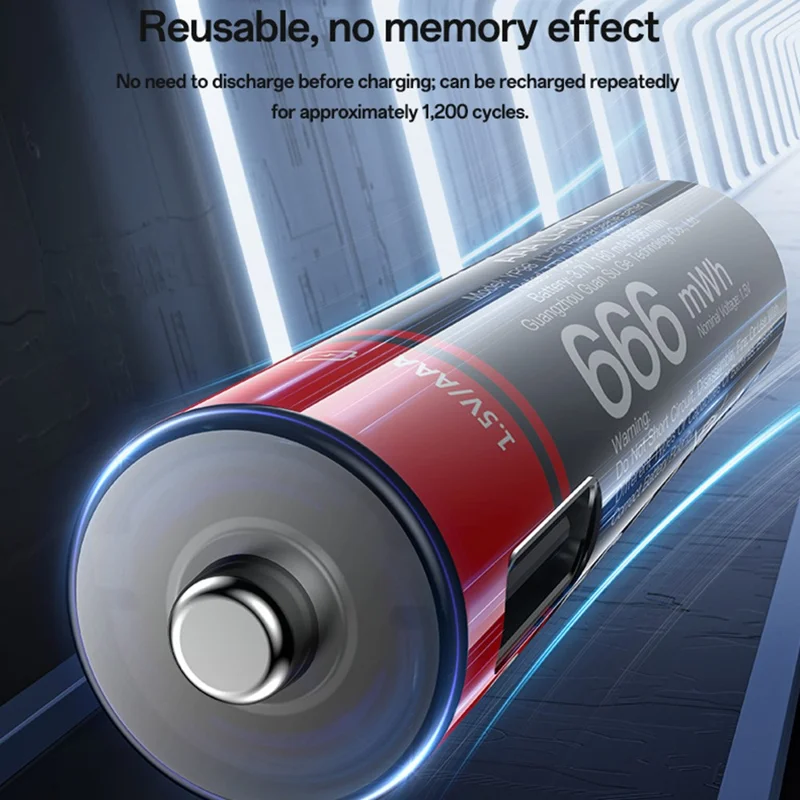 YESIDO YP98 4Pcs 1.5V 666mWh AAA Rechargeable Batteries Type-C Direct Charging Lithium Ion Battery