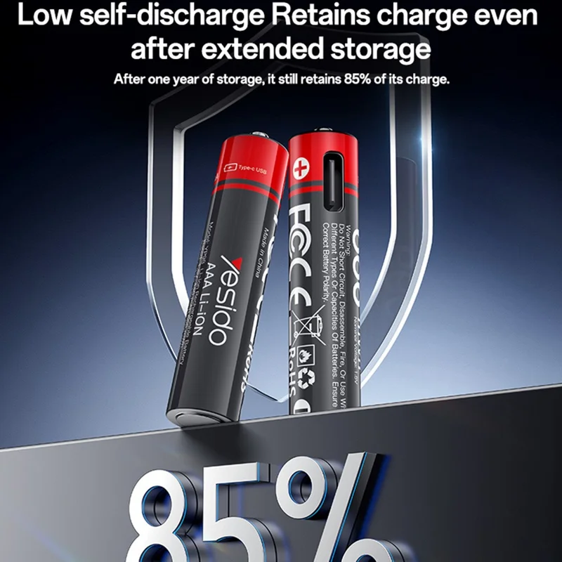 YESIDO YP98 4Pcs 1.5V 666mWh AAA Rechargeable Batteries Type-C Direct Charging Lithium Ion Battery