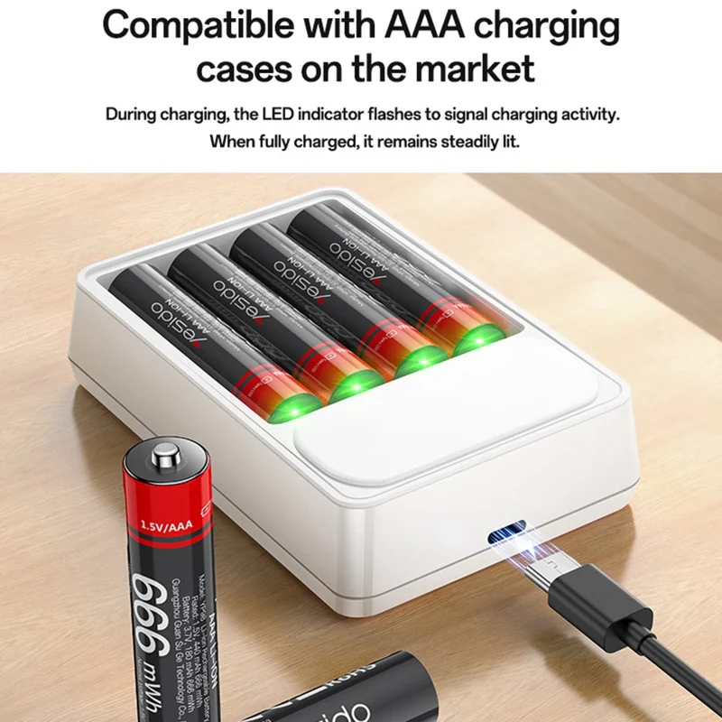 YESIDO YP98 4Pcs 1.5V 666mWh AAA Rechargeable Batteries Type-C Direct Charging Lithium Ion Battery