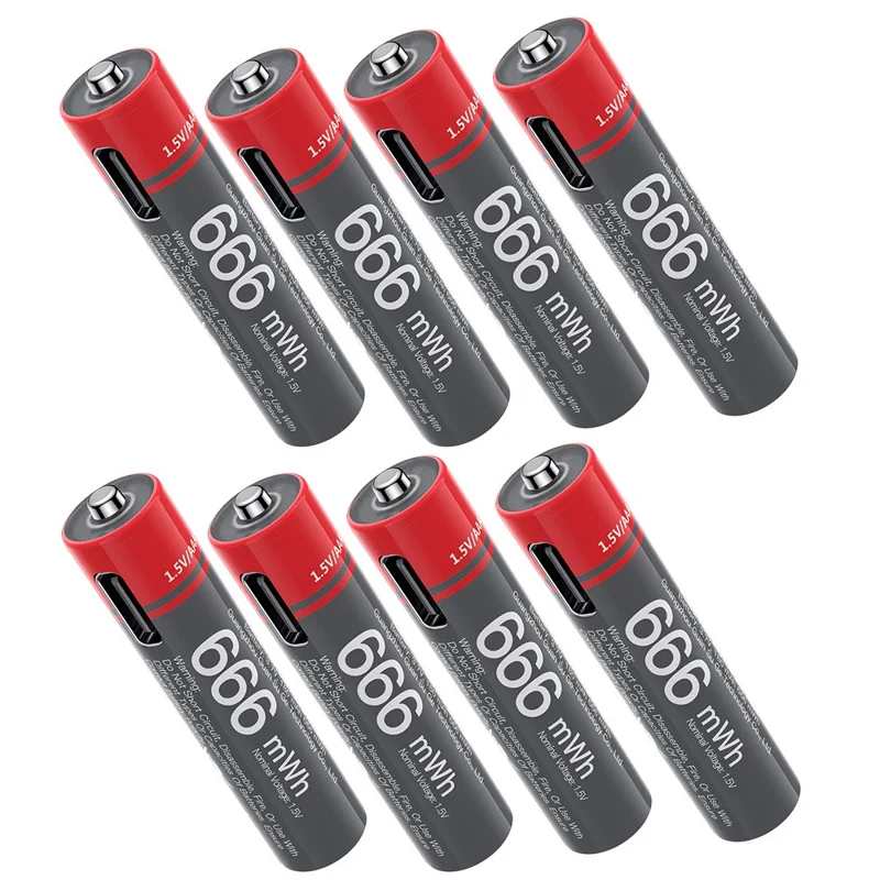 YESIDO YP98 8Pcs 1.5V 666mWh AAA Rechargeable Batteries Type-C Direct Charging Lithium Ion Battery