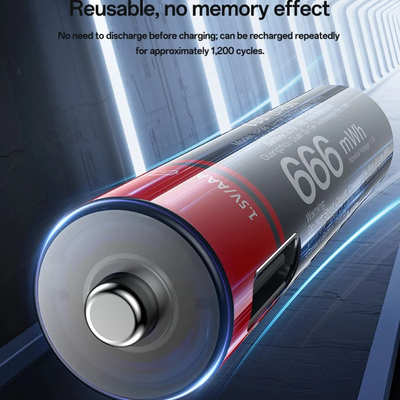 YESIDO YP98 8Pcs 1.5V 666mWh AAA Rechargeable Batteries Type-C Direct Charging Lithium Ion Battery