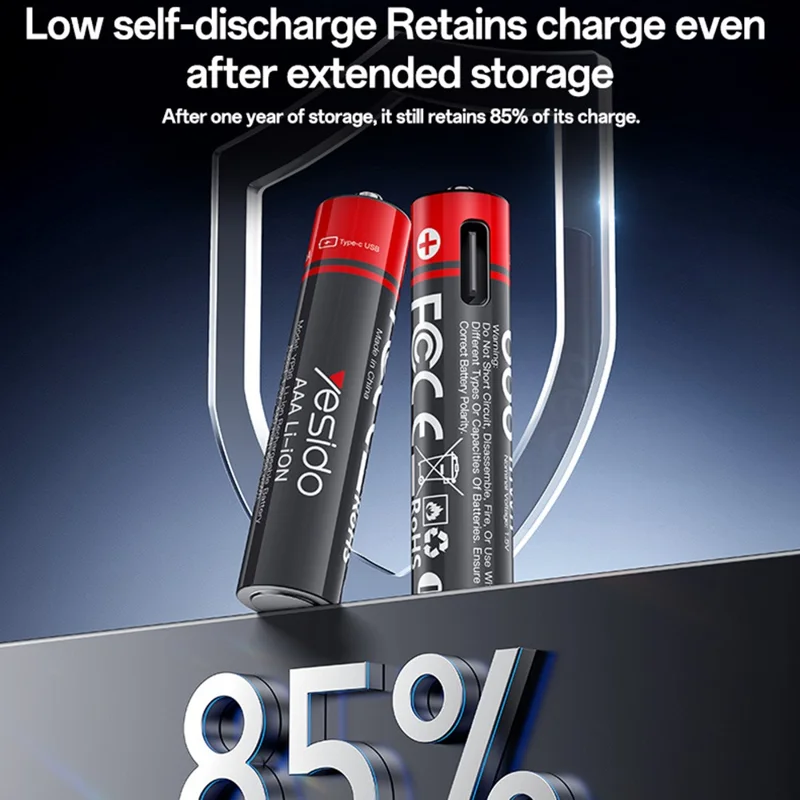 YESIDO YP98 8Pcs 1.5V 666mWh AAA Rechargeable Batteries Type-C Direct Charging Lithium Ion Battery