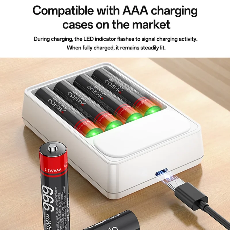 YESIDO YP98 8Pcs 1.5V 666mWh AAA Rechargeable Batteries Type-C Direct Charging Lithium Ion Battery