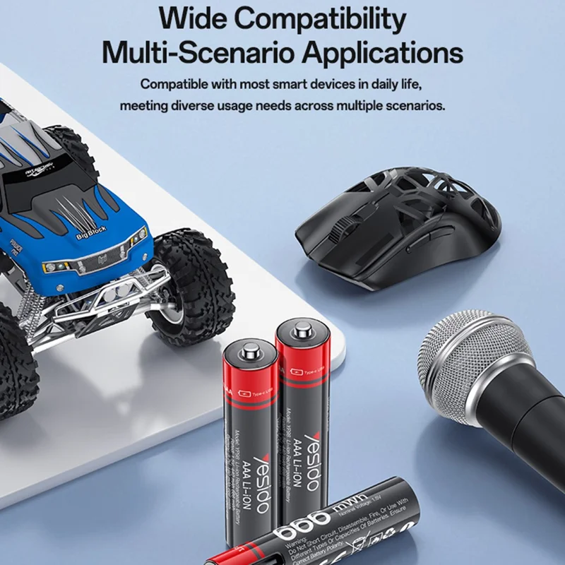 YESIDO YP98 8Pcs 1.5V 666mWh AAA Rechargeable Batteries Type-C Direct Charging Lithium Ion Battery