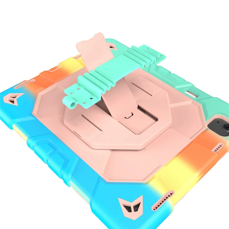 Cover per iPad Air 13 (2026) / (2025) / (2024) con Supporto e Cinturino da Polso, Custodia per Tablet in PC + Silicone - Arcobaleno+Rosa