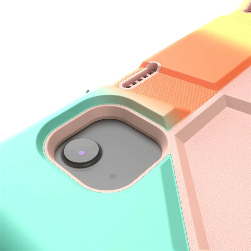 Cover per iPad Air 13 (2026) / (2025) / (2024) con Supporto e Cinturino da Polso, Custodia per Tablet in PC + Silicone - Arcobaleno+Rosa