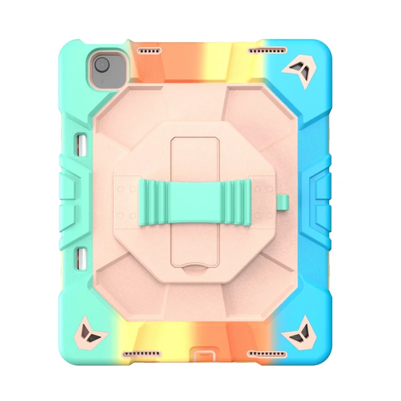 Cover per iPad Air 13 (2026) / (2025) / (2024) con Supporto e Cinturino da Polso, Custodia per Tablet in PC + Silicone - Arcobaleno+Rosa