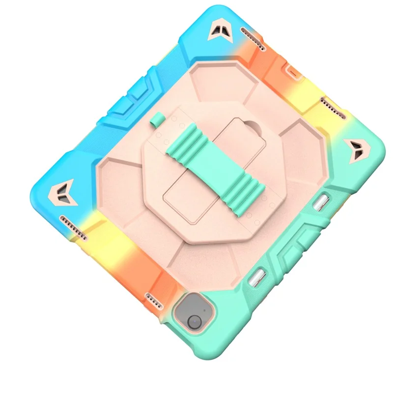 Cover per iPad Air 13 (2026) / (2025) / (2024) con Supporto e Cinturino da Polso, Custodia per Tablet in PC + Silicone - Arcobaleno+Rosa