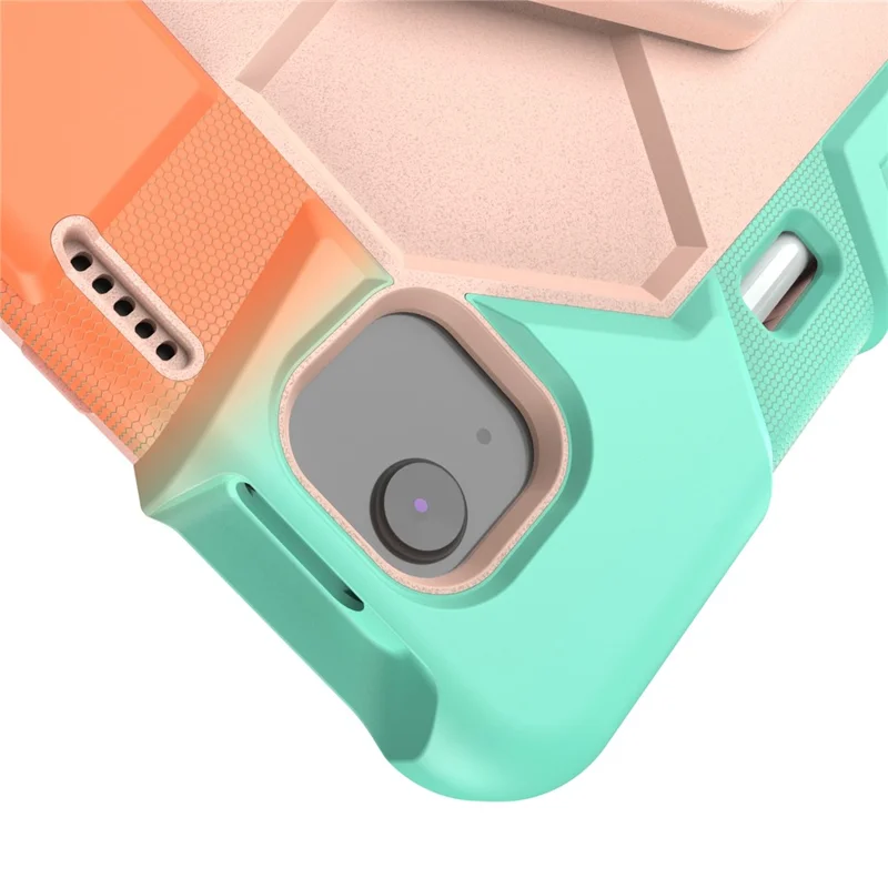 Cover per iPad Air 13 (2026) / (2025) / (2024) con Supporto e Cinturino da Polso, Custodia per Tablet in PC + Silicone - Arcobaleno+Rosa