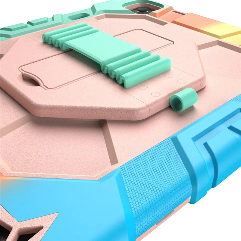 Cover per iPad Air 13 (2026) / (2025) / (2024) con Supporto e Cinturino da Polso, Custodia per Tablet in PC + Silicone - Arcobaleno+Rosa