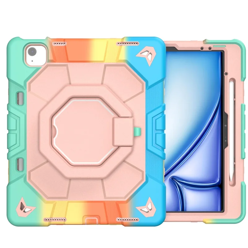 Cover per iPad Air 13 (2026) / (2025) / (2024) con Impugnatura a Maniglia e Supporto Integrato in PC + Silicone - Arcobaleno+Rosa