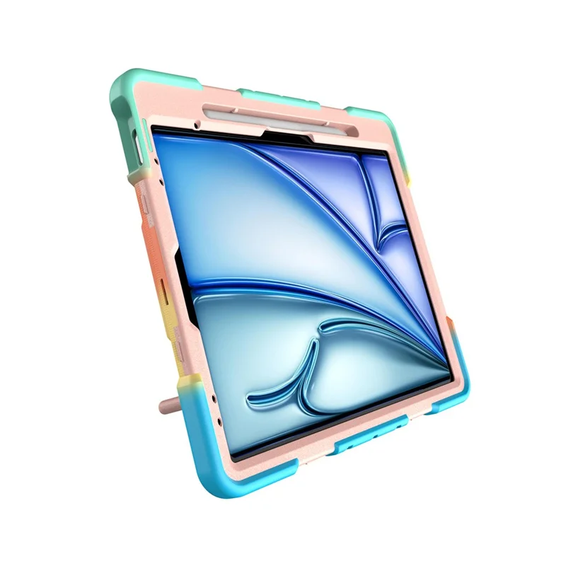 Cover per iPad Air 13 (2026) / (2025) / (2024) con Impugnatura a Maniglia e Supporto Integrato in PC + Silicone - Arcobaleno+Rosa
