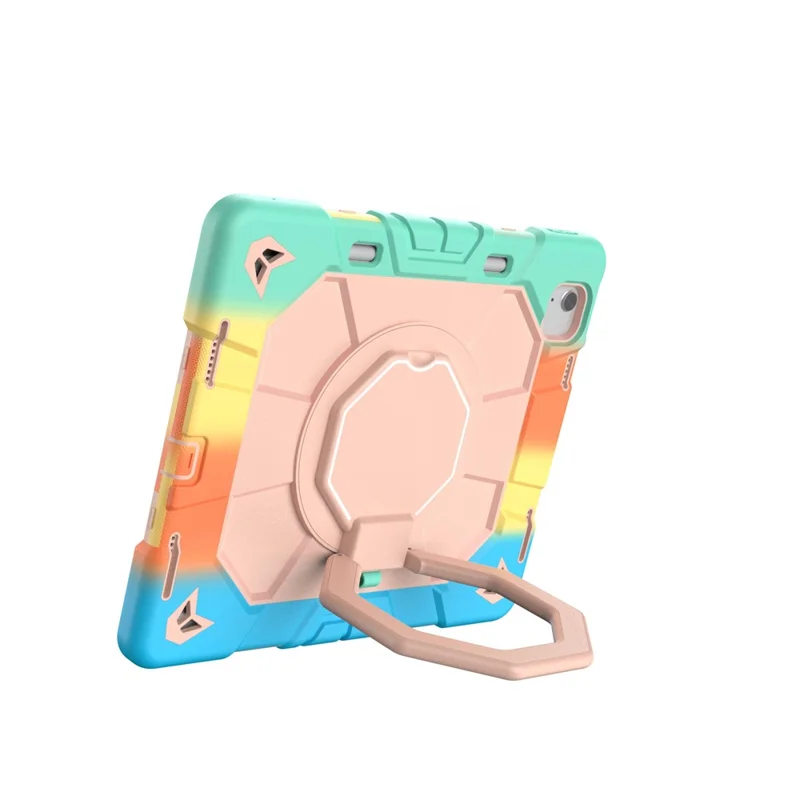 Cover per iPad Air 13 (2026) / (2025) / (2024) con Impugnatura a Maniglia e Supporto Integrato in PC + Silicone - Arcobaleno+Rosa