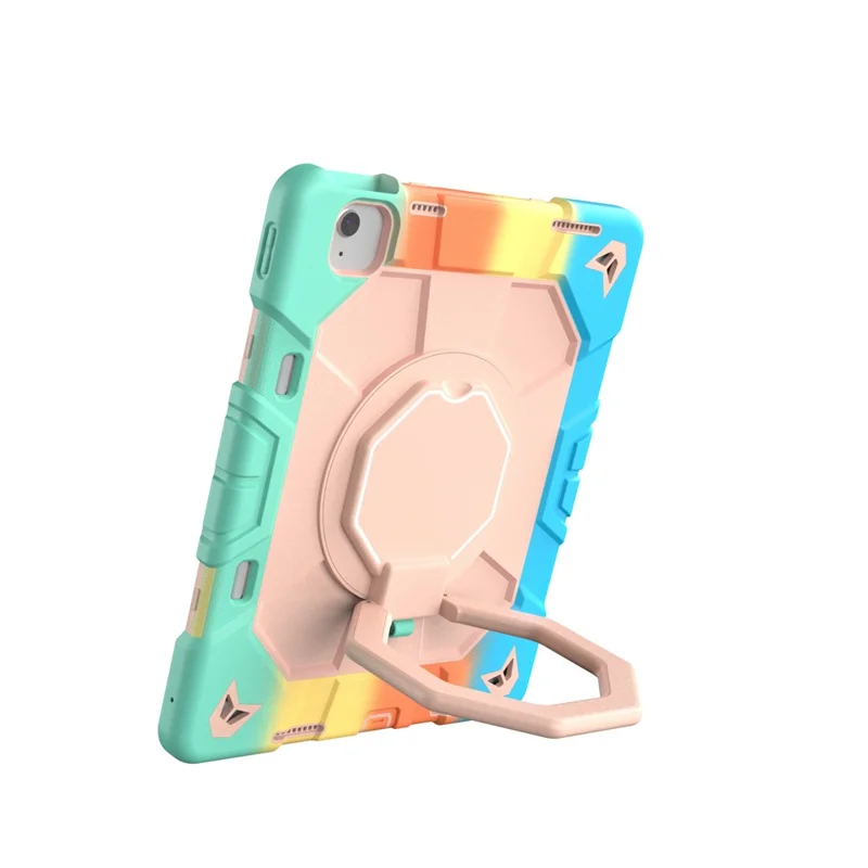 Cover per iPad Air 13 (2026) / (2025) / (2024) con Impugnatura a Maniglia e Supporto Integrato in PC + Silicone - Arcobaleno+Rosa