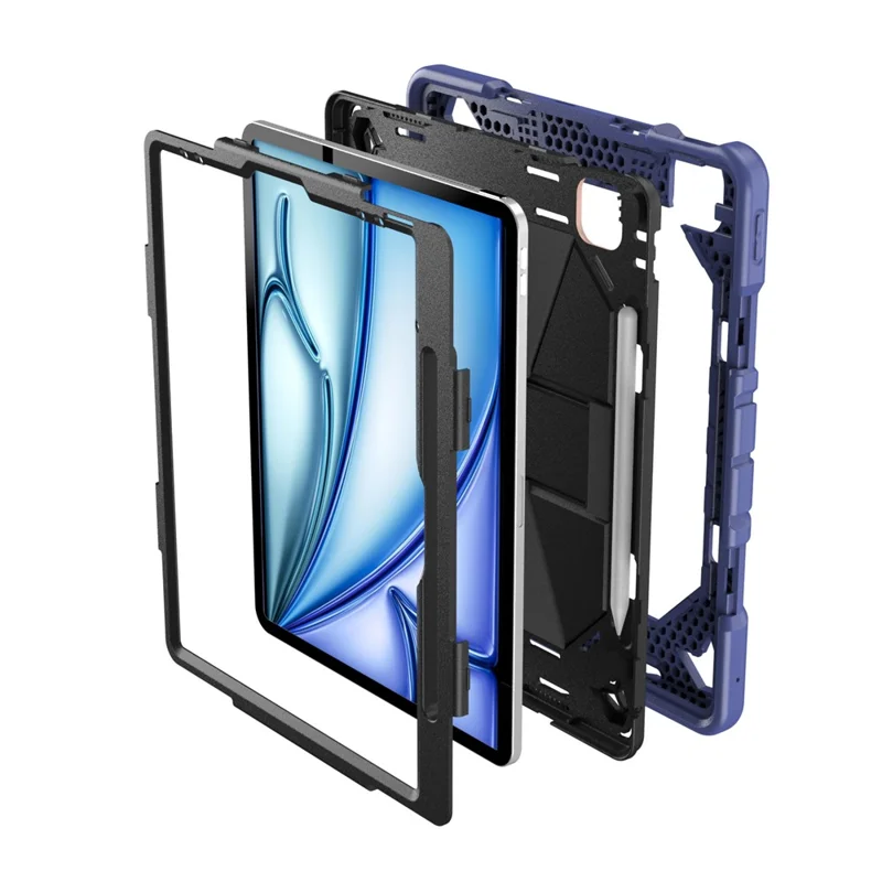 Cover per iPad Air 13 (2026) / (2025) / (2024) con Supporto, Custodia Protettiva Antiurto in PC + Silicone - Blu Navy + Nero