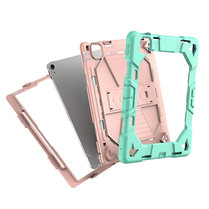 For iPad Air 13 (2026)  /  (2025)  /  (2024) Tablet Case with Kickstand PC + Silicone Shockproof Protective Cover - Grass Green + Pink