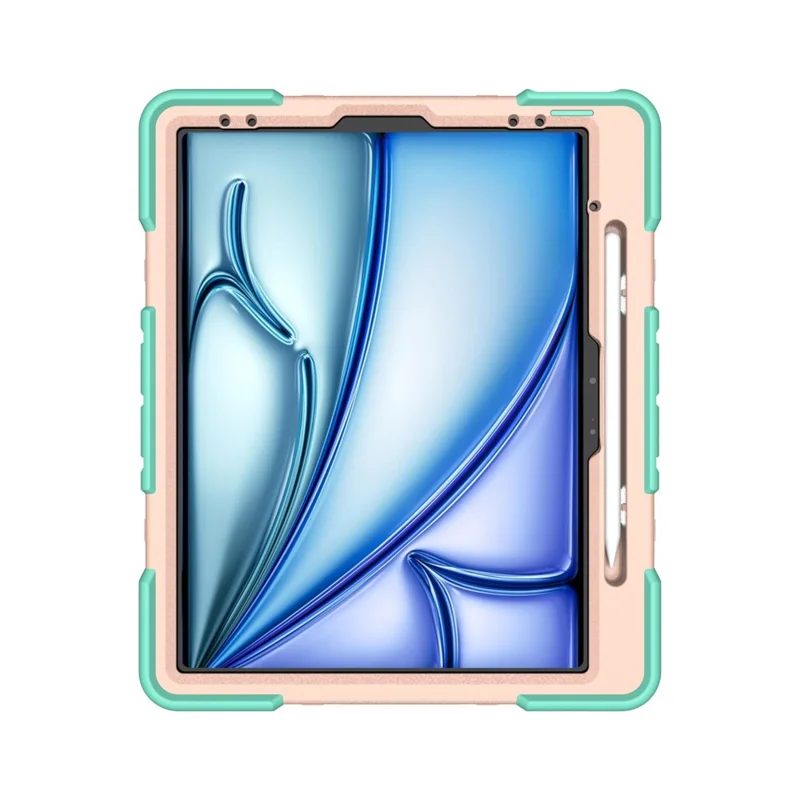 For iPad Air 13 (2026)  /  (2025)  /  (2024) Tablet Case with Kickstand PC + Silicone Shockproof Protective Cover - Grass Green + Pink