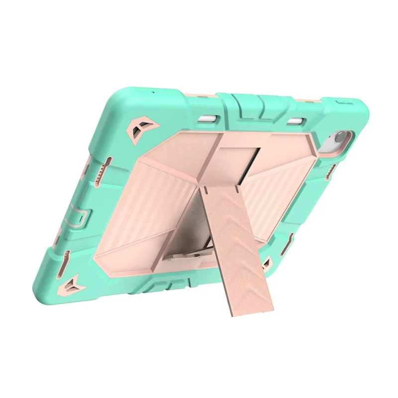 For iPad Air 13 (2026)  /  (2025)  /  (2024) Tablet Case with Kickstand PC + Silicone Shockproof Protective Cover - Grass Green + Pink