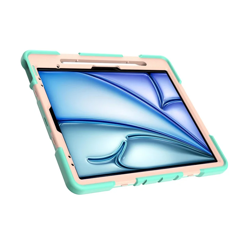 For iPad Air 13 (2026)  /  (2025)  /  (2024) Tablet Case with Kickstand PC + Silicone Shockproof Protective Cover - Grass Green + Pink