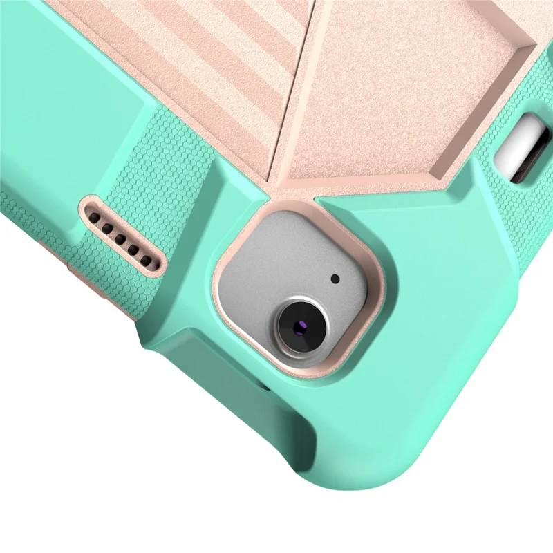 For iPad Air 13 (2026)  /  (2025)  /  (2024) Tablet Case with Kickstand PC + Silicone Shockproof Protective Cover - Grass Green + Pink