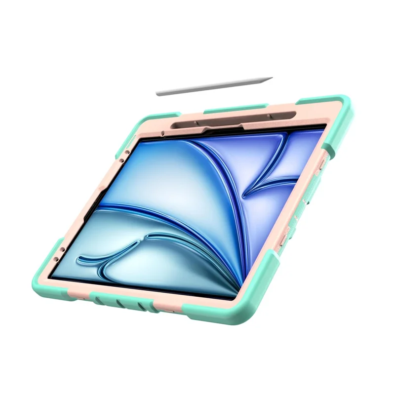For iPad Air 13 (2026)  /  (2025)  /  (2024) Tablet Case with Kickstand PC + Silicone Shockproof Protective Cover - Grass Green + Pink