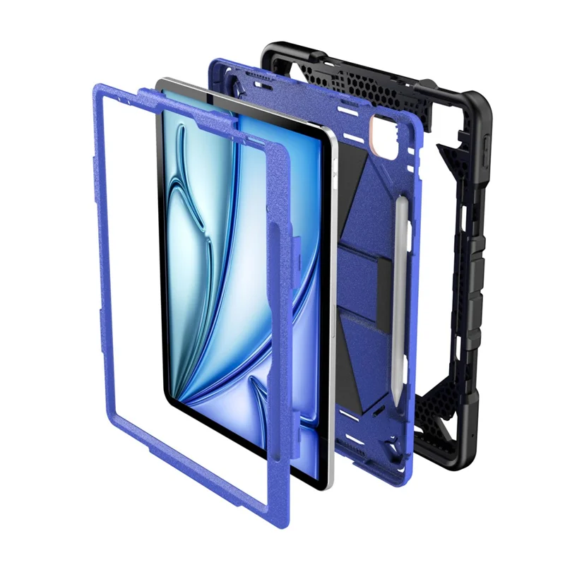 Funda para iPad Air 13 (2026) / (2025) / (2024) con soporte integrado, funda protectora resistente de policarbonato + silicona - Negro + Azul