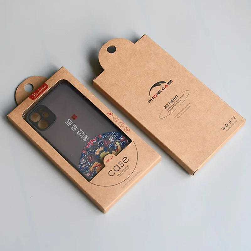 18 x 10 x 1.5cm Kraft Paper Phone Case Packaging Box with Window Phone Cover Retail Display Box - Style 1