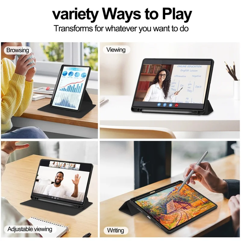 For Honor Pad X8b Case 360 Degree Rotary Stand PU Leather + Acrylic Tablet Cover (Without Keyboard) - Black