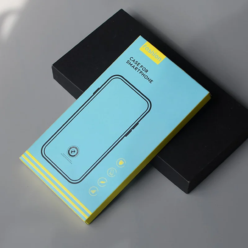 k2 18.2 x 10 x 1.5cm Phone Case Packaging Box with Blister Inner Tray Phone Cover Paper Box (without Window) - Blue  /  Yellow