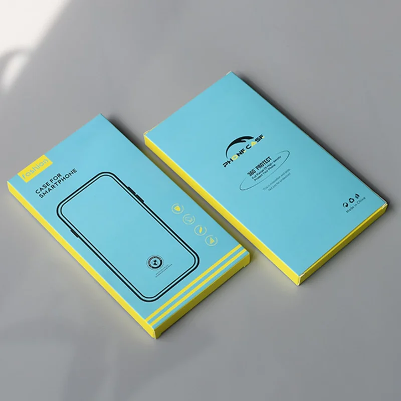 k2 18.2 x 10 x 1.5cm Phone Case Packaging Box with Blister Inner Tray Phone Cover Paper Box (without Window) - Blue  /  Yellow