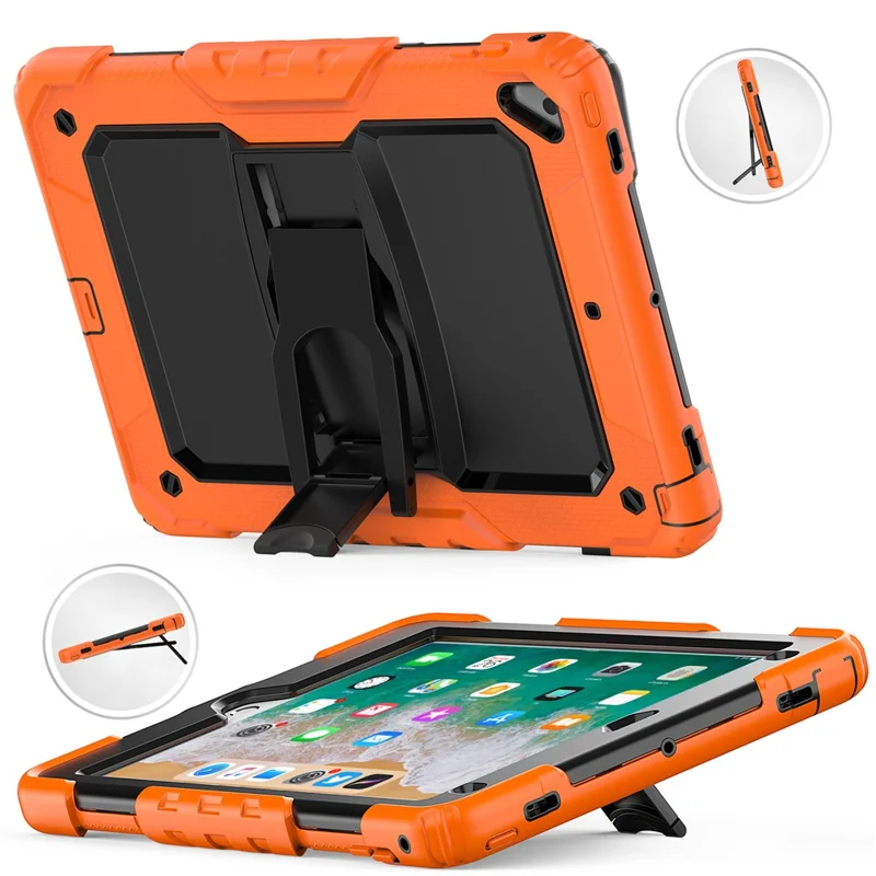 Kickstand Case for iPad 9.7-inch (2018) / (2017) / iPad Pro 9.7 inch (2016) / iPad Air 2 PC + Silicone Tablet Cover with Shoulder Strap - Orange