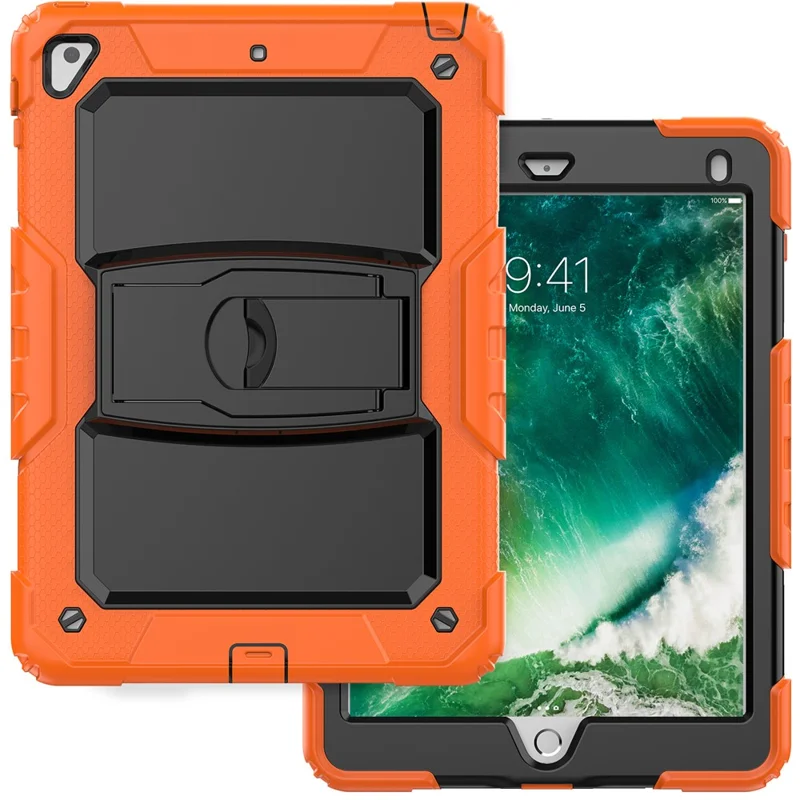 Kickstand Case for iPad 9.7-inch (2018) / (2017) / iPad Pro 9.7 inch (2016) / iPad Air 2 PC + Silicone Tablet Cover with Shoulder Strap - Orange