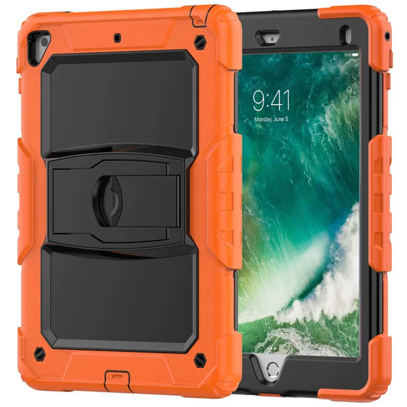 Kickstand Case for iPad 9.7-inch (2018) / (2017) / iPad Pro 9.7 inch (2016) / iPad Air 2 PC + Silicone Tablet Cover with Shoulder Strap - Orange