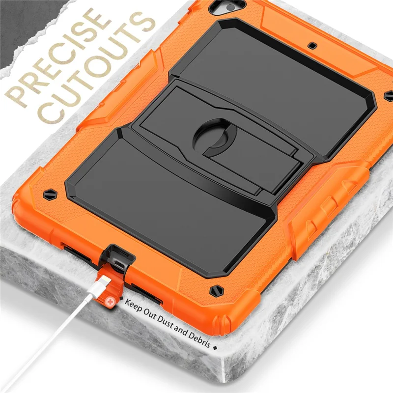 Kickstand Case for iPad 9.7-inch (2018) / (2017) / iPad Pro 9.7 inch (2016) / iPad Air 2 PC + Silicone Tablet Cover with Shoulder Strap - Orange