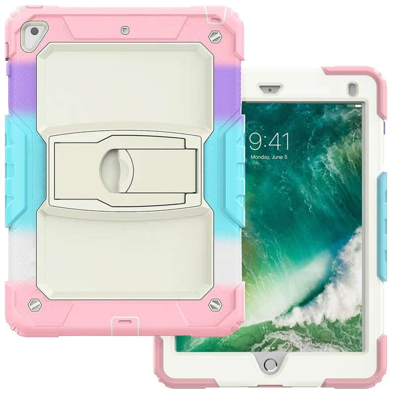 Kickstand Case for iPad 9.7-inch (2018) / (2017) / iPad Pro 9.7 inch (2016) / iPad Air 2 PC + Silicone Shockproof Tablet Cover - Camo Pink