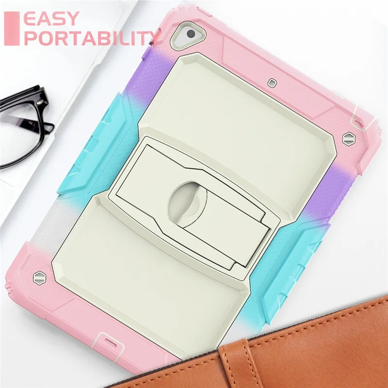 Kickstand Case for iPad 9.7-inch (2018) / (2017) / iPad Pro 9.7 inch (2016) / iPad Air 2 PC + Silicone Shockproof Tablet Cover - Camo Pink