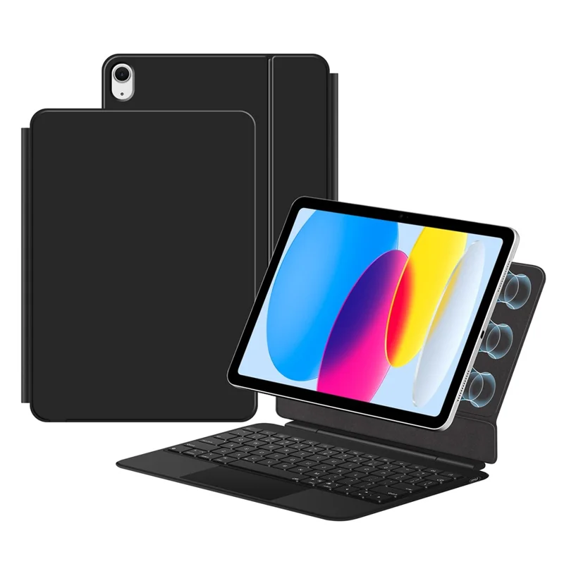 For iPad (2025) / iPad 10.9 (2022) Leather Case Magnetic Floating Bluetooth-compatible Keyboard with Touchpad - Black