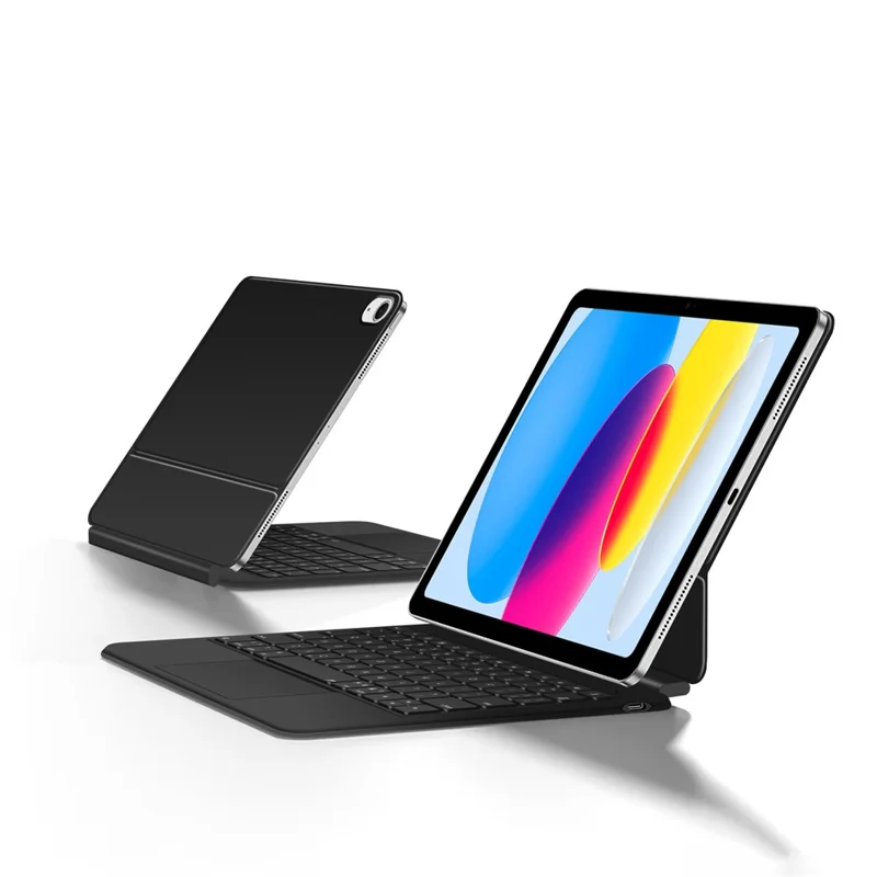 For iPad (2025) / iPad 10.9 (2022) Leather Case Magnetic Floating Bluetooth-compatible Keyboard with Touchpad - Black