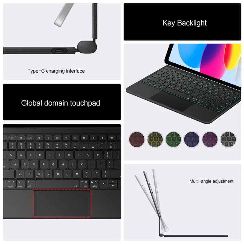 For iPad (2025) / iPad 10.9 (2022) Leather Case Magnetic Floating Bluetooth-compatible Keyboard with Touchpad - Black