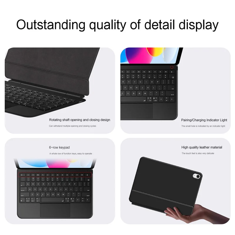 For iPad (2025) / iPad 10.9 (2022) Leather Case Magnetic Floating Bluetooth-compatible Keyboard with Touchpad - Black