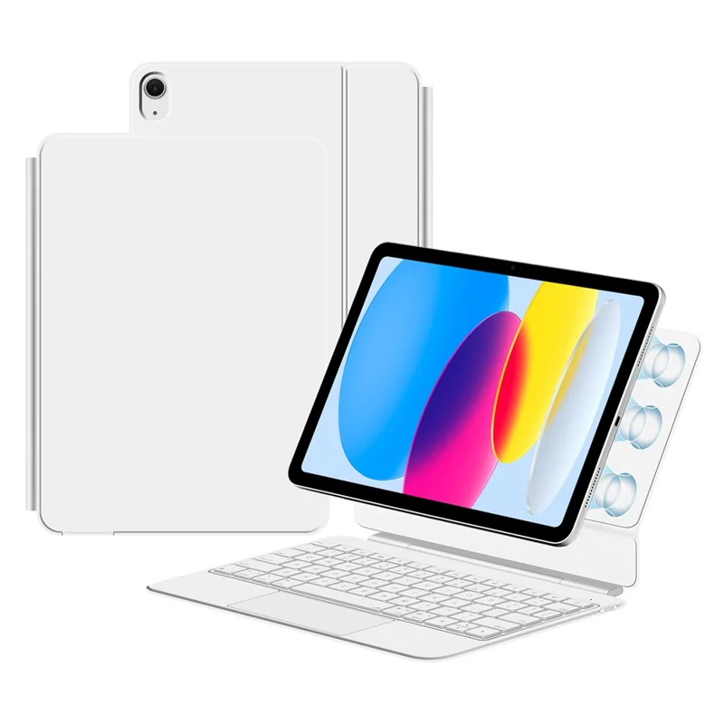 Чехол из кожи для iPad (2025) / iPad 10,9 (2022) с магнитной плавающей клавиатурой с Bluetooth и тачпадом — белый