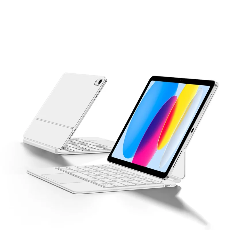 Чехол из кожи для iPad (2025) / iPad 10,9 (2022) с магнитной плавающей клавиатурой с Bluetooth и тачпадом — белый