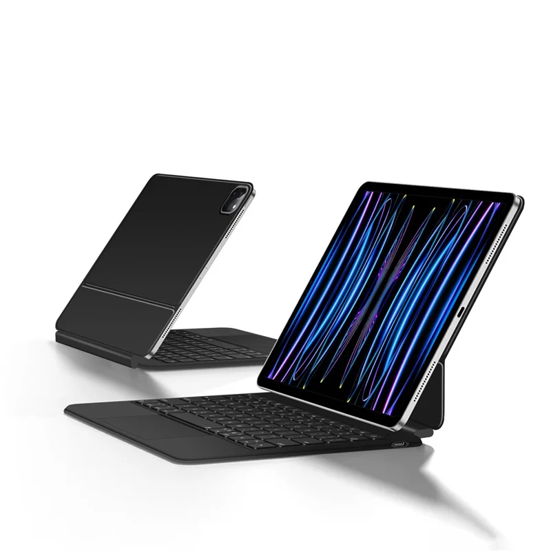 For iPad Pro 11 (2025) / (2024) Leather Case Magnetic Floating Bluetooth-compatible Keyboard with Touchpad - Black