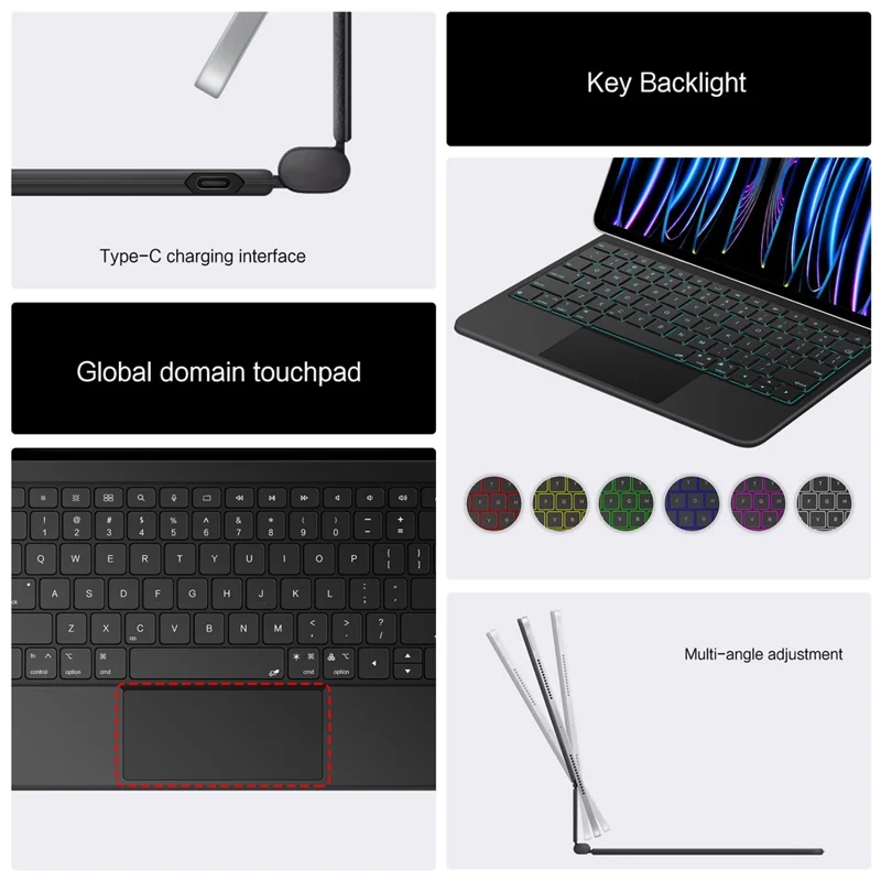 For iPad Pro 13 (2025) / (2024) Leather Case Magnetic Floating Bluetooth-compatible Keyboard with Touchpad - Black