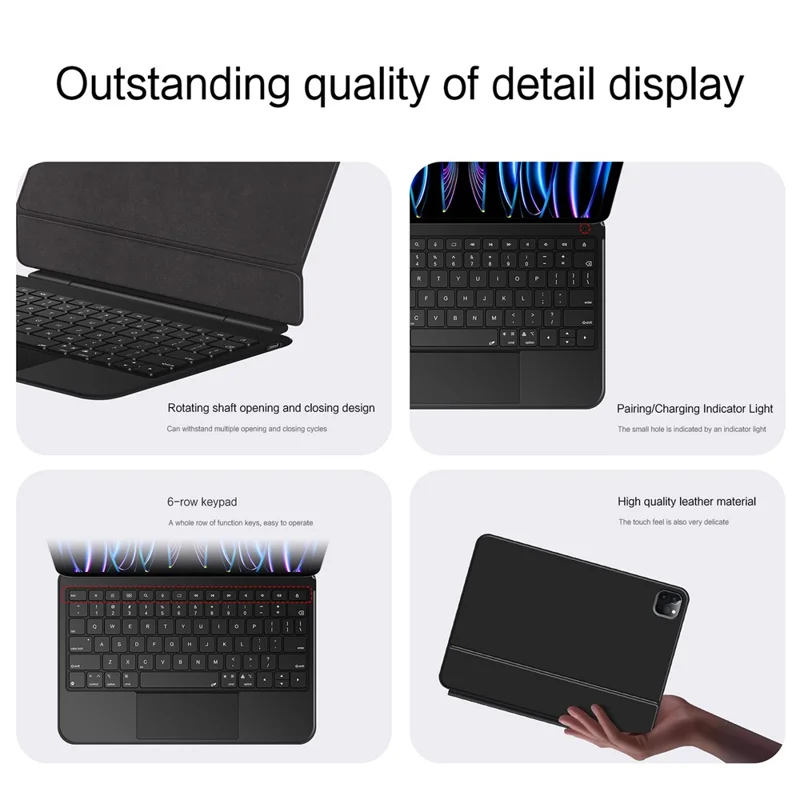 For iPad Pro 13 (2025) / (2024) Leather Case Magnetic Floating Bluetooth-compatible Keyboard with Touchpad - Black