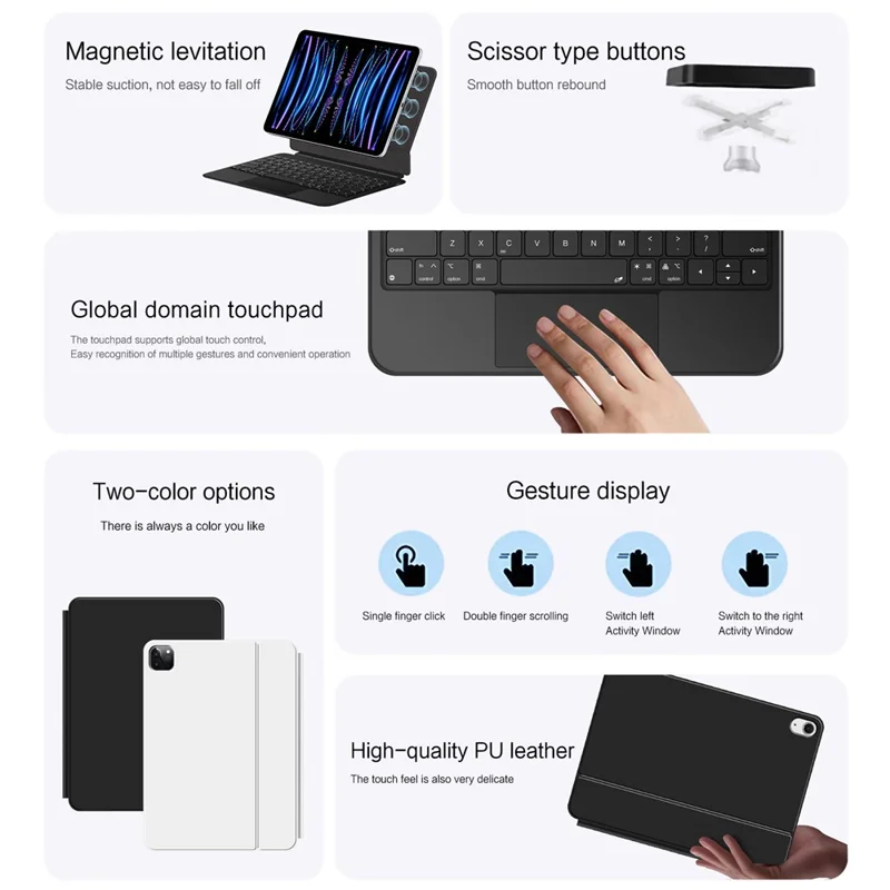 For iPad Pro 13 (2025) / (2024) Leather Case Magnetic Floating Bluetooth-compatible Keyboard with Touchpad - Black