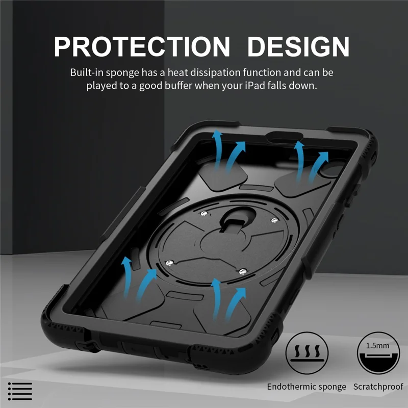 For Samsung Galaxy Tab A11 Case Kickstand PC + Silicone Tablet Cover with Shoulder Strap - Black