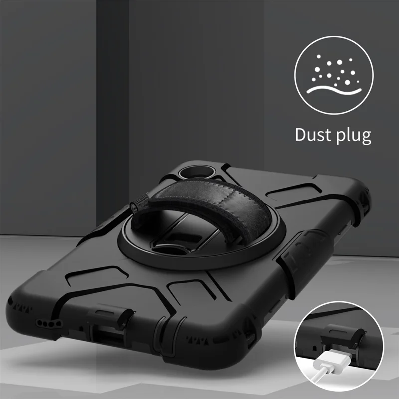 For Samsung Galaxy Tab A11 Case Kickstand PC + Silicone Tablet Cover with Shoulder Strap - Black