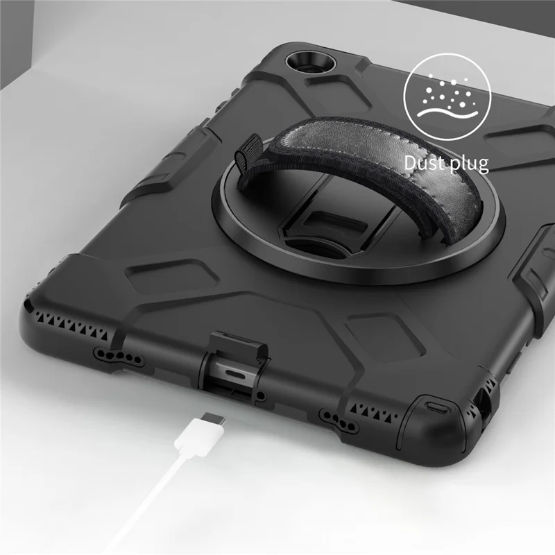 حالة سامسونج جالكسي تاب A11+ حامل دوار PC + غطاء لوحي من السيليكون مع حزام كتف - أسود