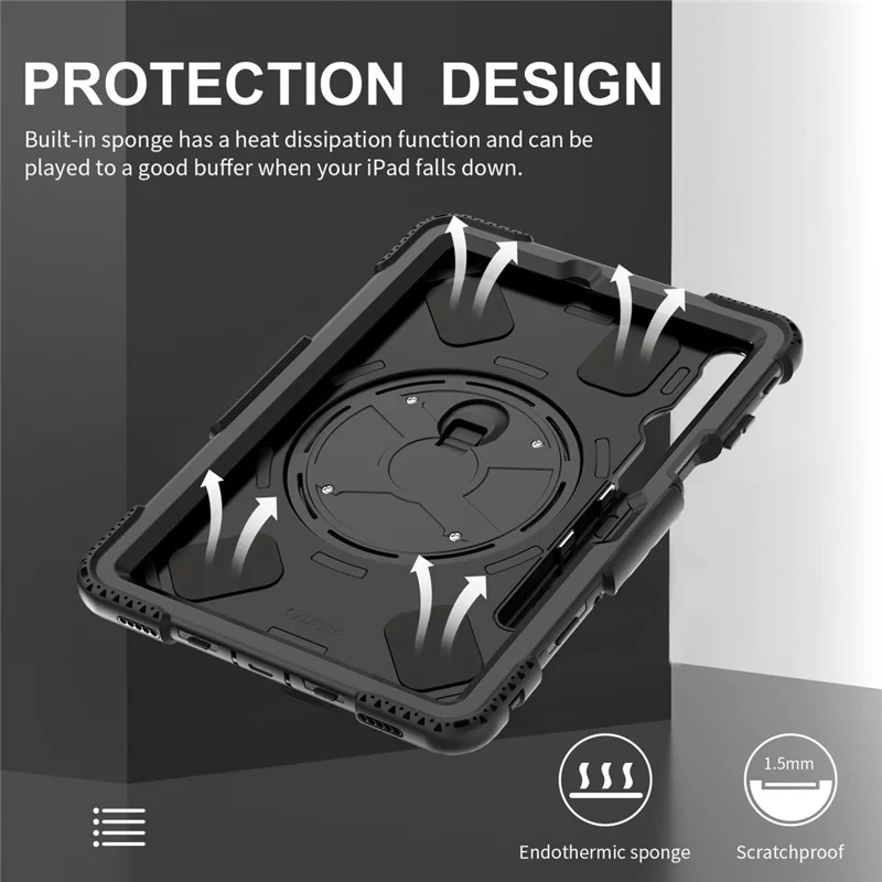 For Samsung Galaxy Tab S11 Kickstand Case Pen Slot PC + Silicone Tablet Cover with Shoulder Strap - Black